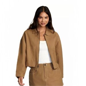 Tan RVCA Junior’s Boxy Fit Zip-Up Jacket